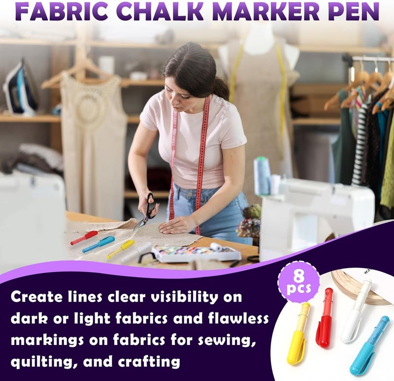 chaseroad 8PCS Sewing Chalk for Fabric, Wipeable and Washable, Tailors Chalk for Fabric Etailed Marking on Fabrics, Cottons, Leathers - Blue, White, Red, Yellow - Image 2